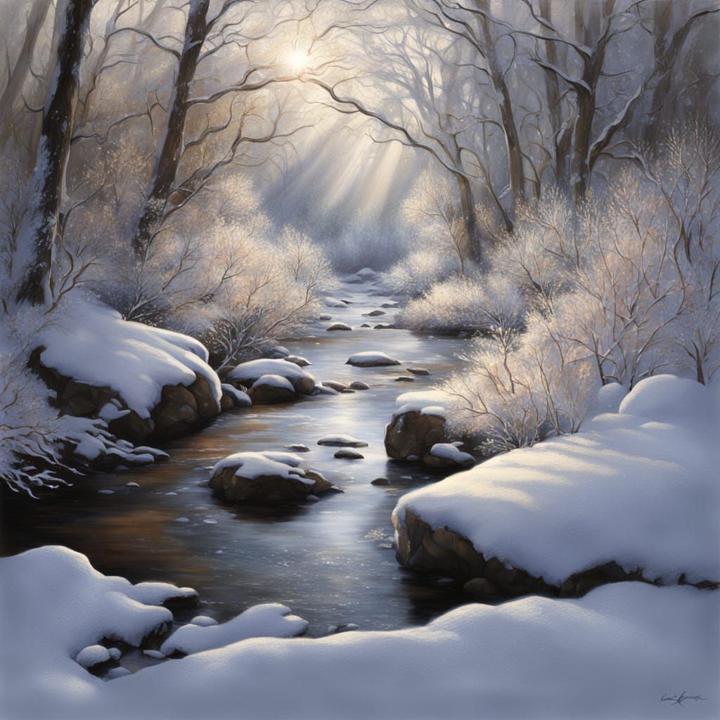 Dreamy Winter Forest Clearing with Wildflowers