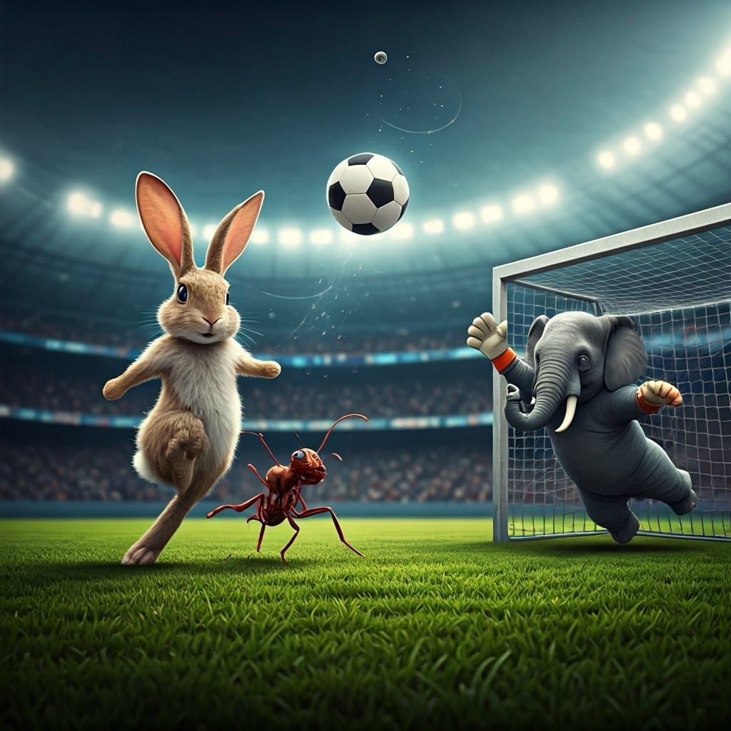Rabbit Scores Goal in Thrilling Soccer Match with Ant and El...