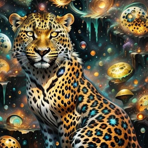 Roaring Leopard with 3D Fractal Splash Effect