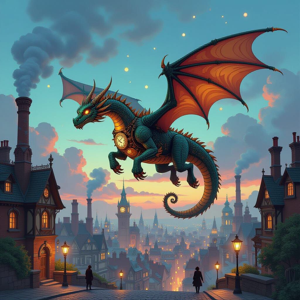 Clockwork Dragon Soars Over Steampunk Victorian City