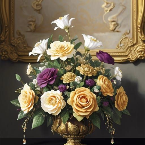 Baroque Still Life Oil Painting of Opulent Flowers