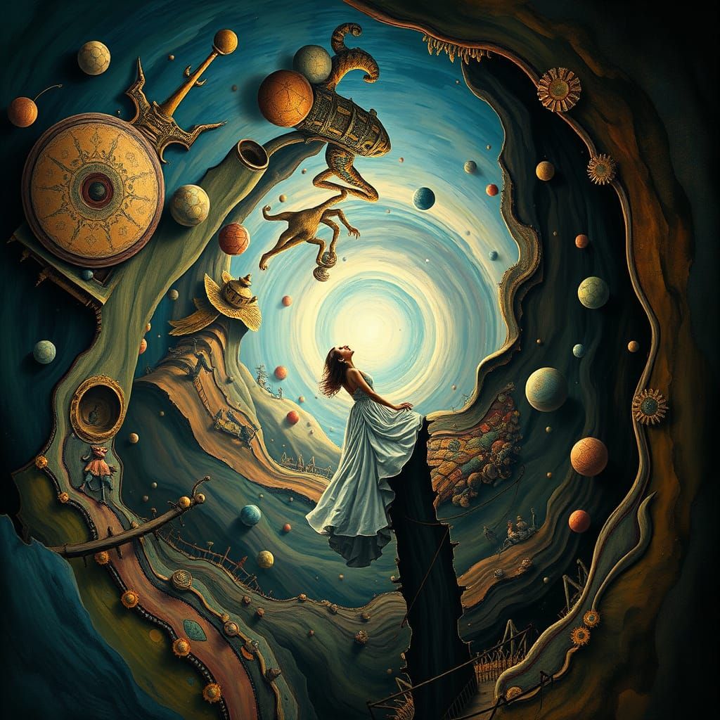 Surreal Woman Falling into Abstract Void