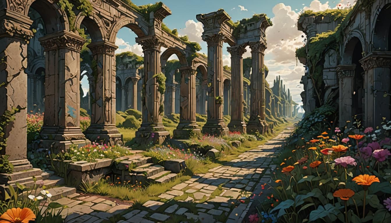 Fantasy Roman Road in Art Nouveau Style