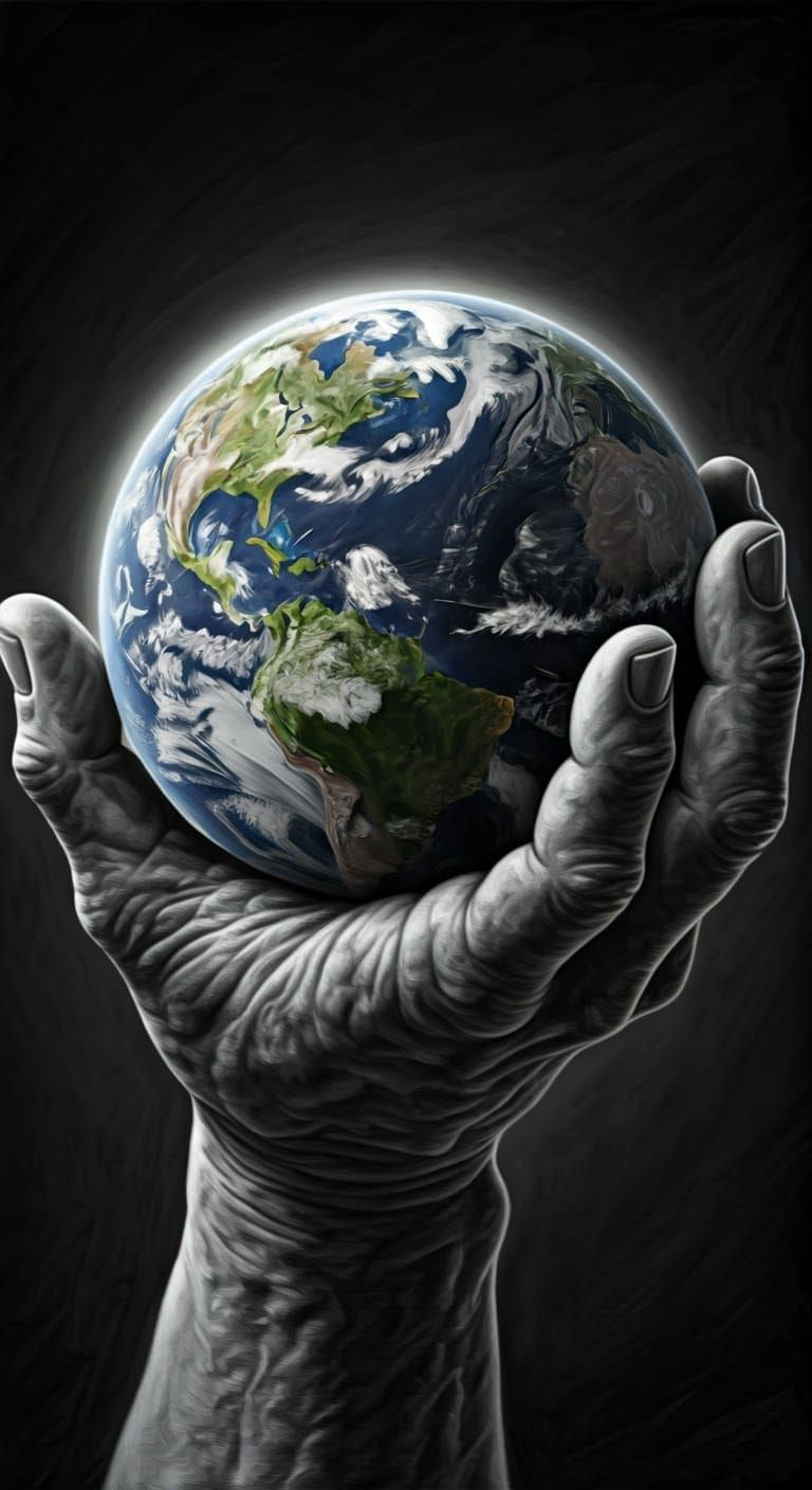 Earth Held in Hand: Charcoal Drawing