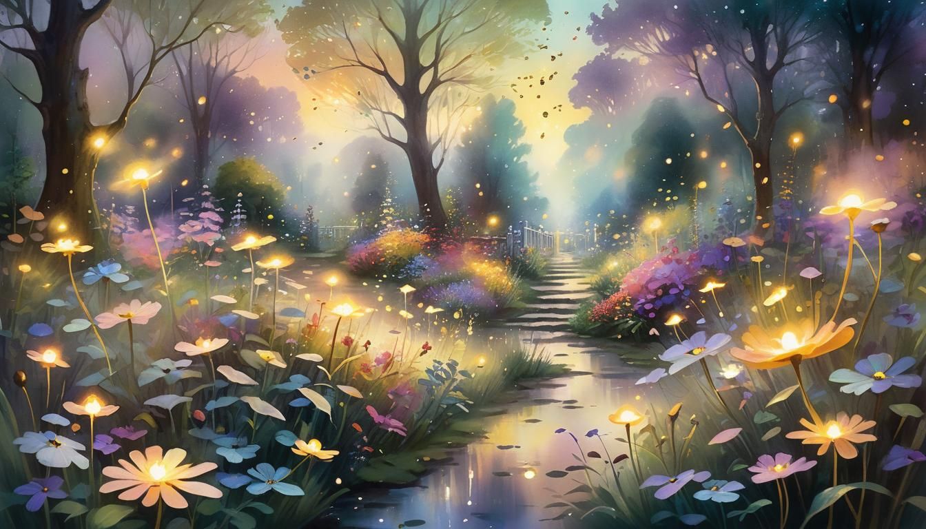 Dreamscape Being in Garden at Sunset