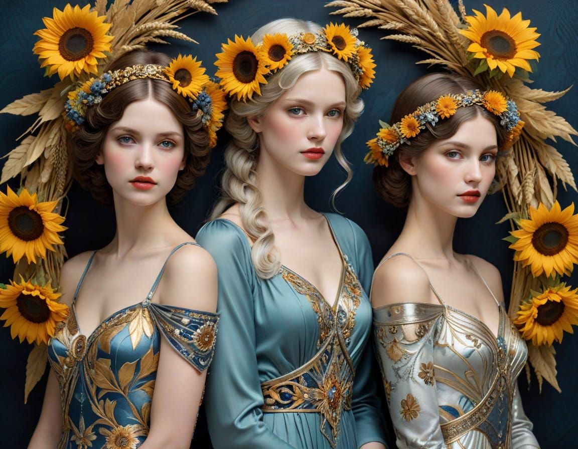 Elegant Seasonal Maidens in Opulent Art Deco Style