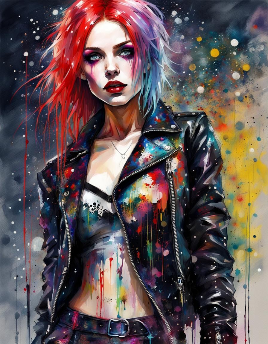 Gothic Woman Portrait with Multicolored Hair in Black Light ...