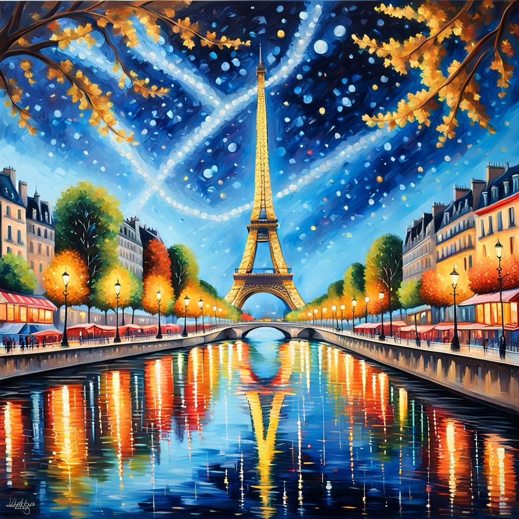 Eiffel Tower at Night: A Dreamy Oil Painting