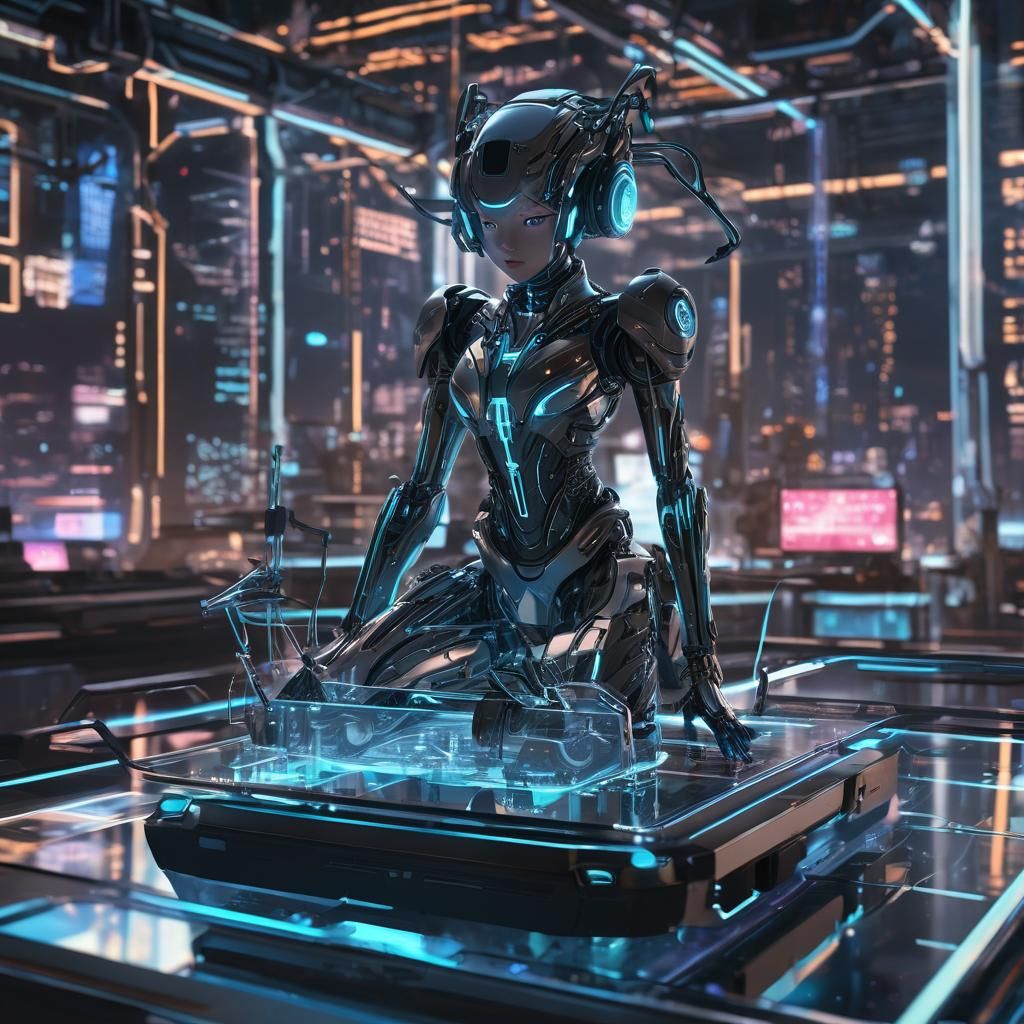 Vibrant Neon-Lit Hologram on a Glass Traktor