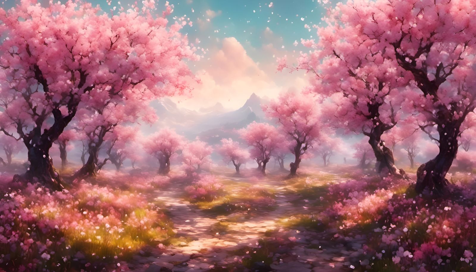 Cherry Blossom Field with Constellation Effect