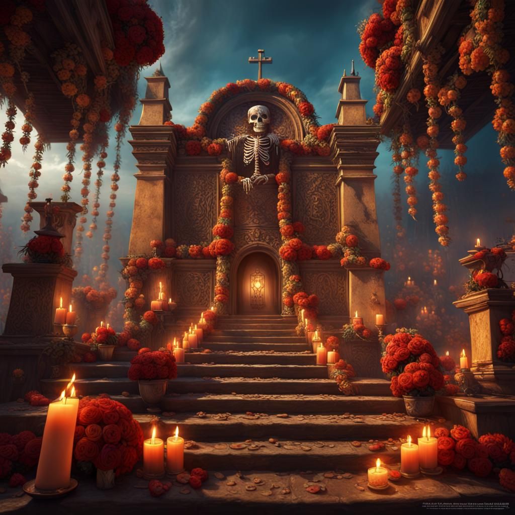 Festive Day of the Dead Altar in Mexico