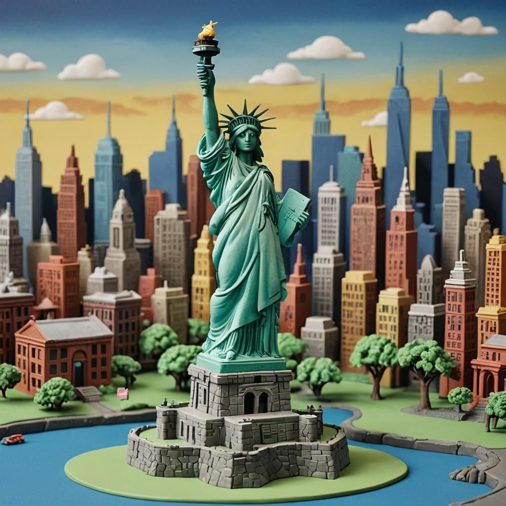 Claymation Statue of Liberty and Skyline