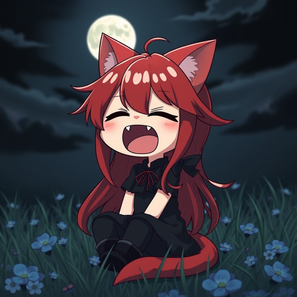 Cute Chibi Catgirl Yawning in Anime Style