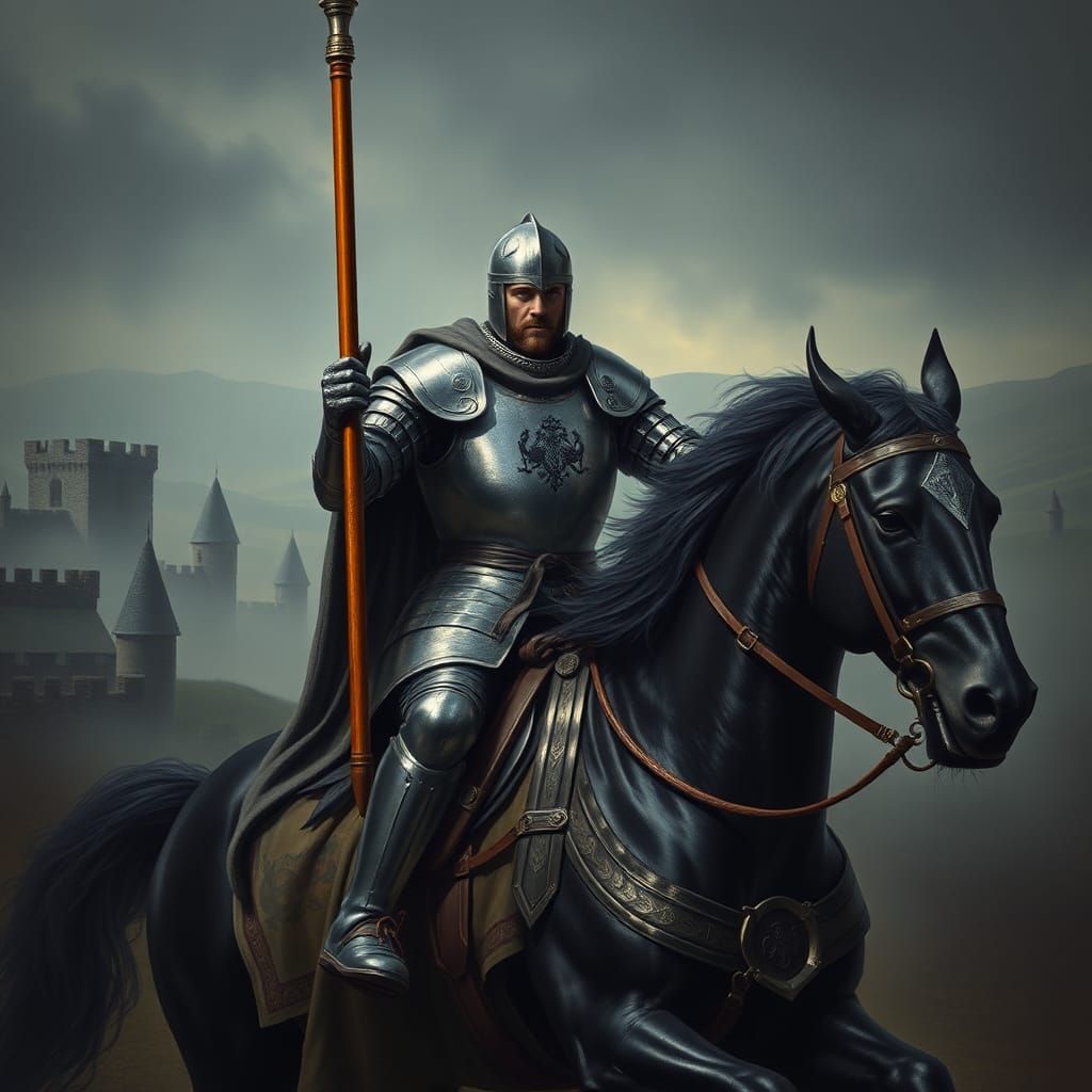 Gallant Knight Jousting on Charging Horse