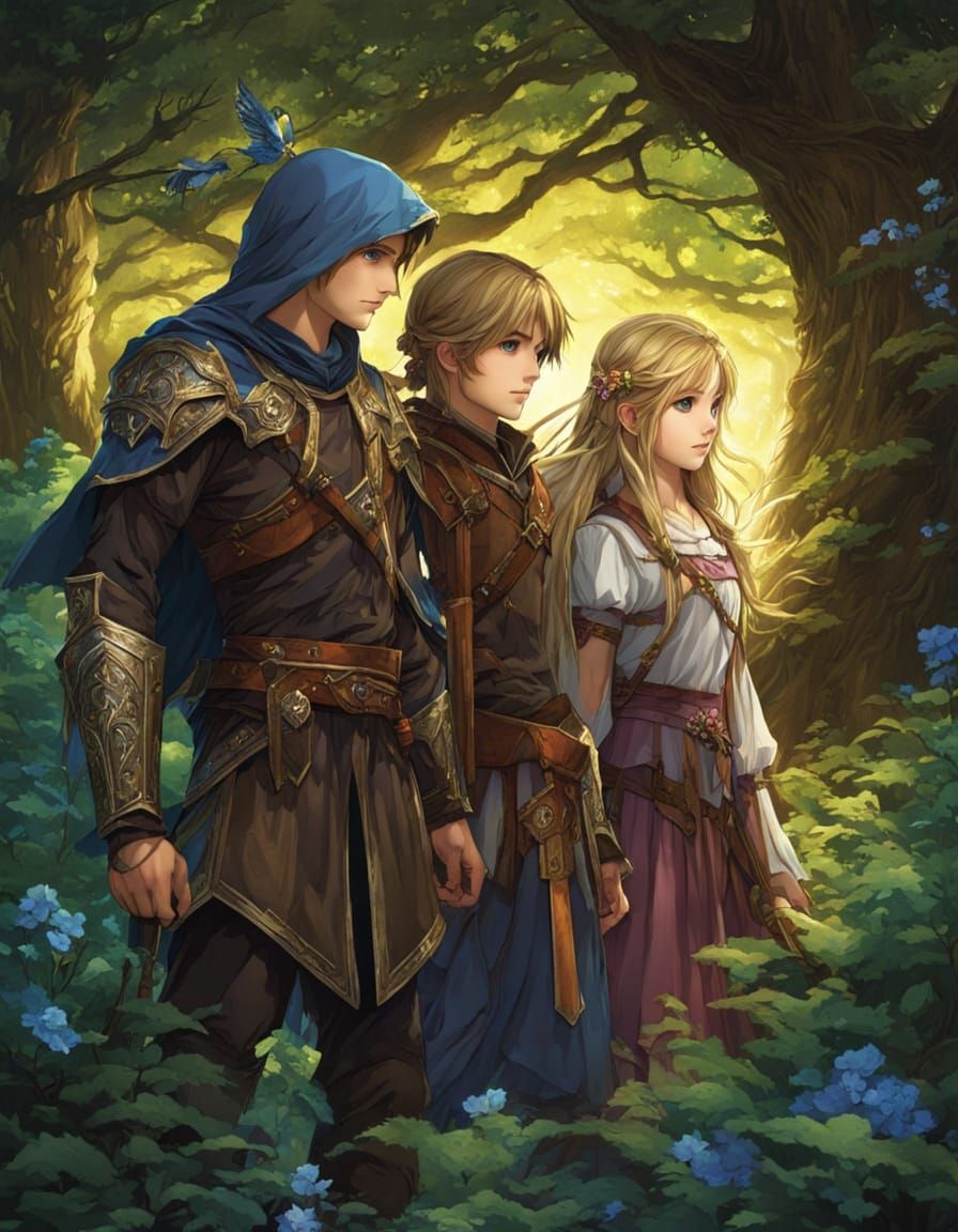 Medieval Brother Guides Sister Through Enchanted Forest in A...