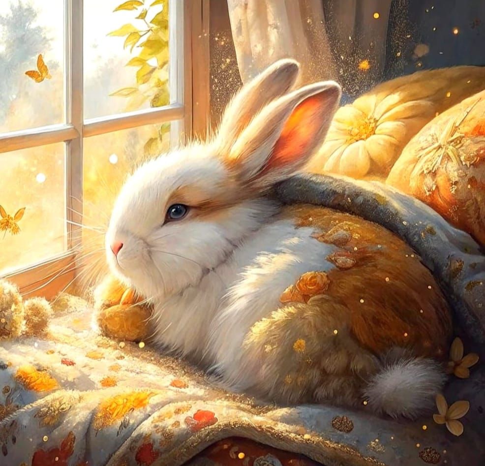 Bunnies Snuggle Together in Impressionist Watercolour