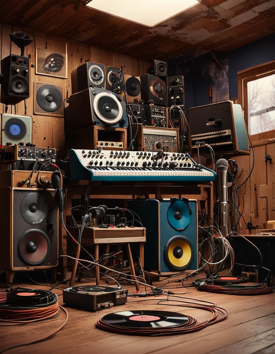 Vintage Electronic Music Studio Still Life
