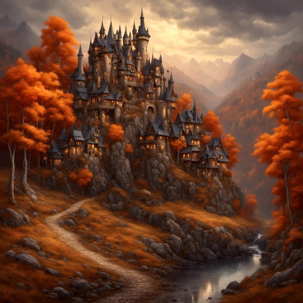 Majestic Castle Village in Warm Colors