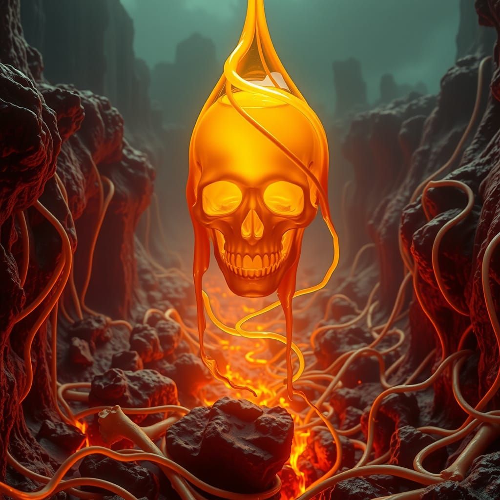 Honey Skull in Amber Droplet Over Bone Canyon