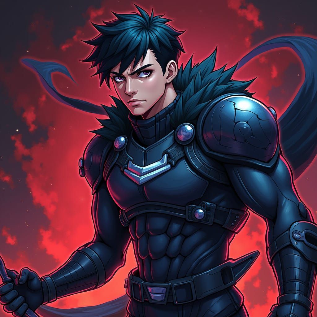 Heroic Anime Warrior in Futuristic Costume