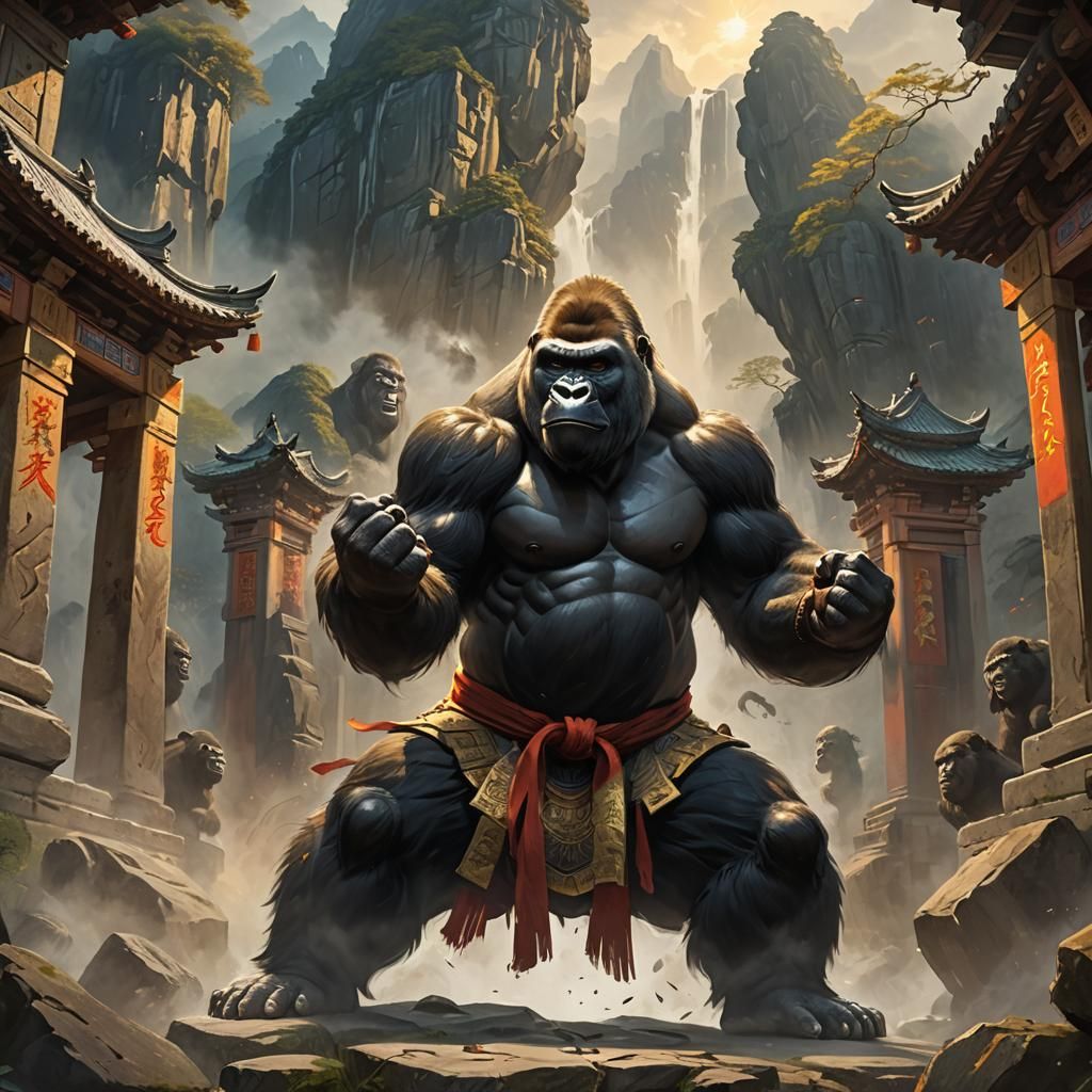 Gorilla in Kung Fu Stance: Martial Arts Concept