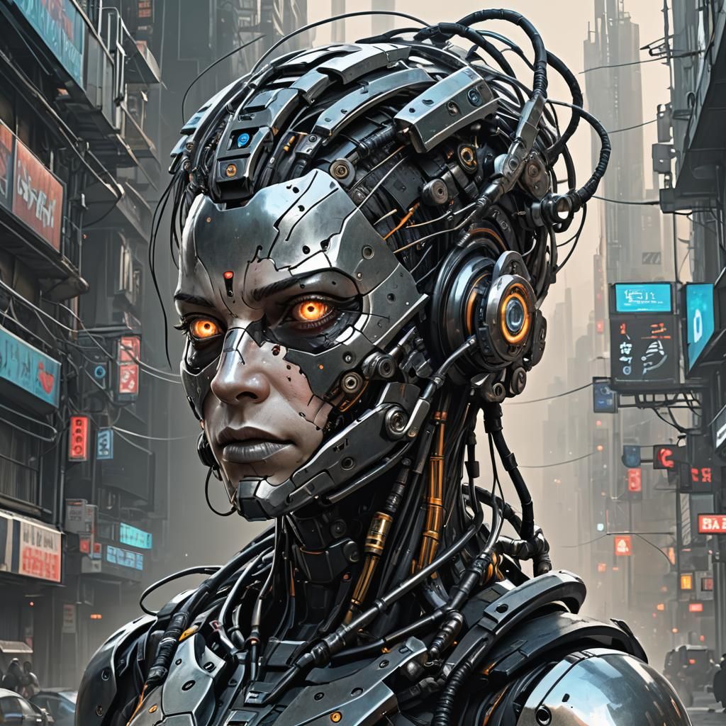 Cyberpunk Cyborg in Aetherpunk Style, Hyperrealistic Detail