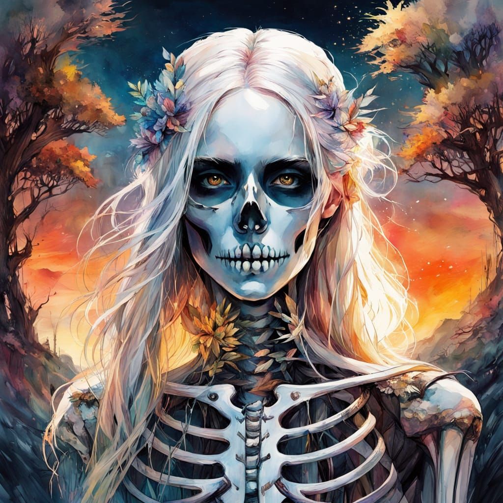 Horror Skeleton Portrait in Digital Watercolor