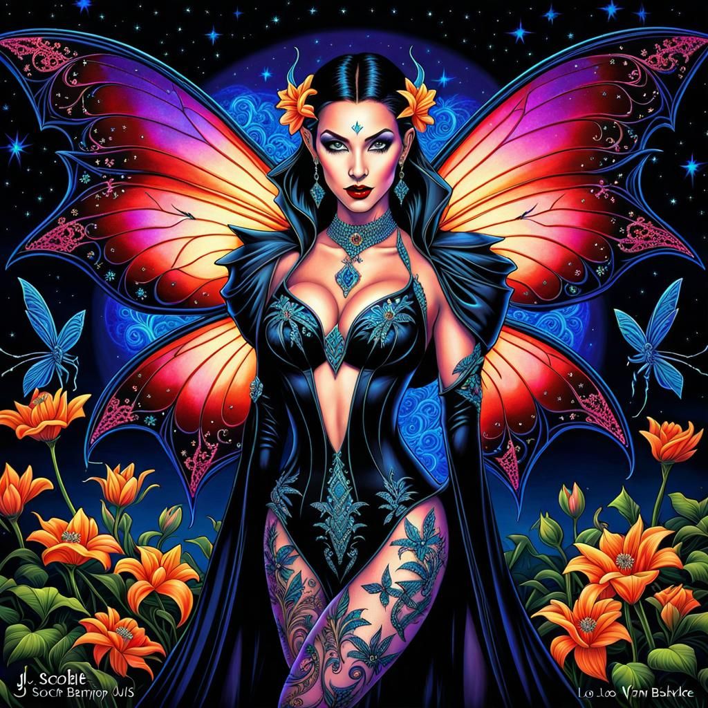 Bejeweled Vampire in Black Light Art