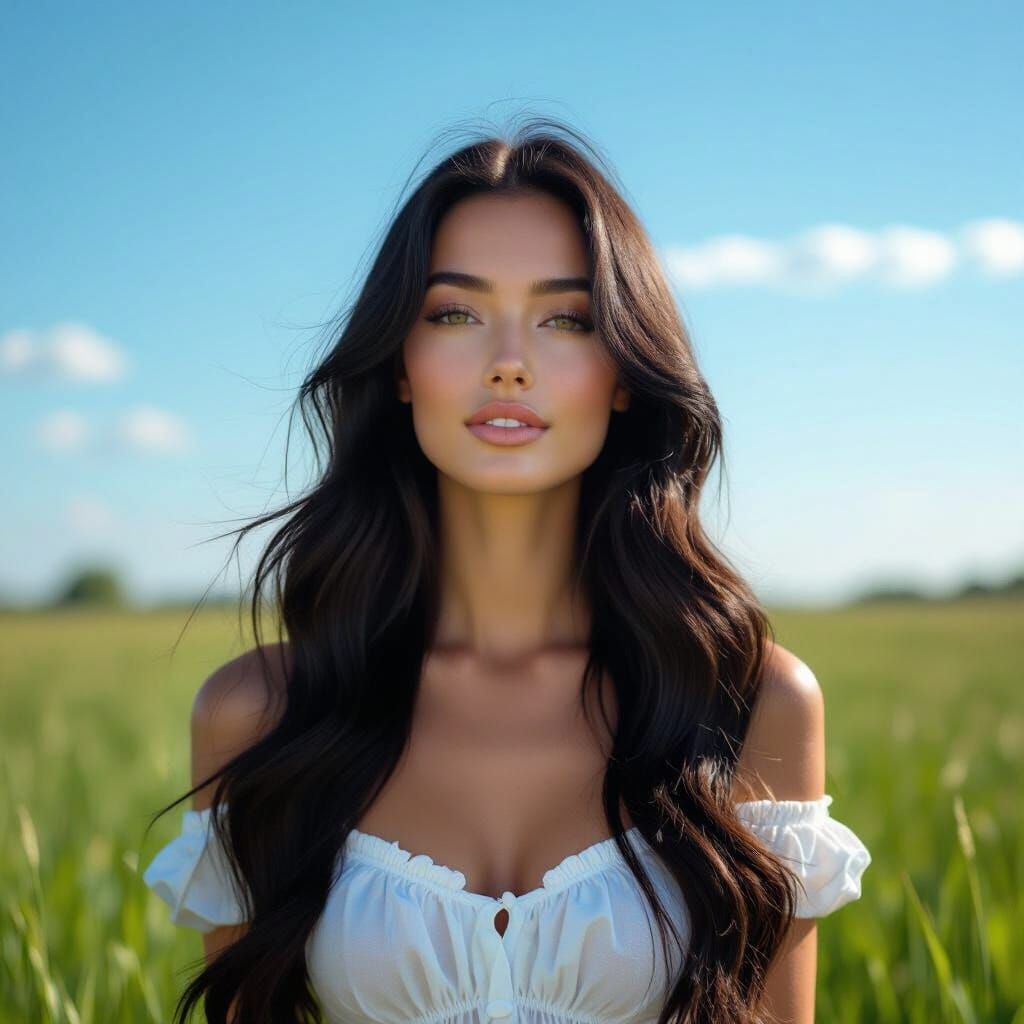 Woman with Long Black Hair in Morning Sunlight