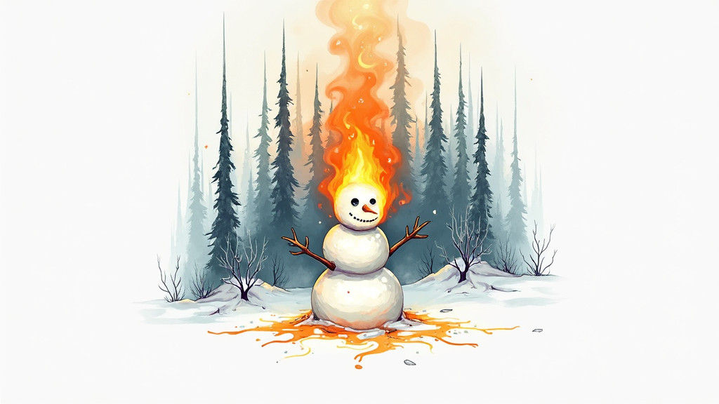 Flaming Snowman Melts in Eerie Forest