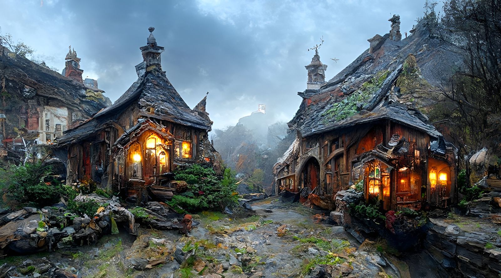 Fantasy Village with Victorian Architecture in Photorealisti...