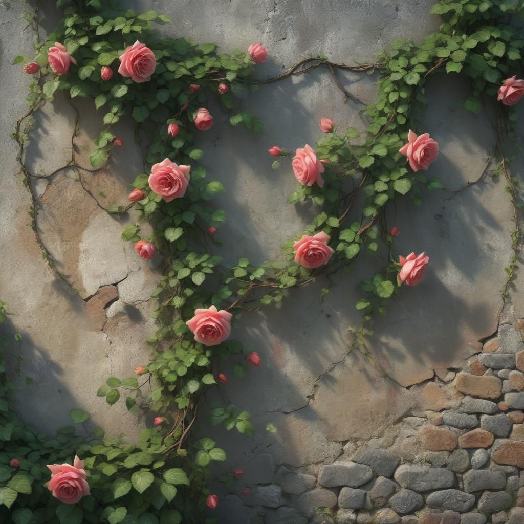 Rose Vine on Old Wall: Detailed Matte Painting