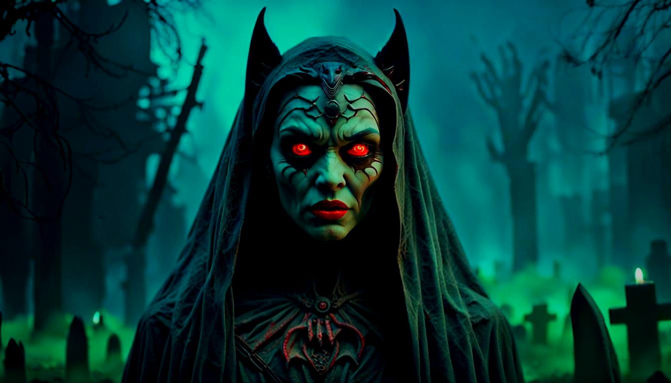 Eerie Graveyard Under Full Moon in Fairytale Style