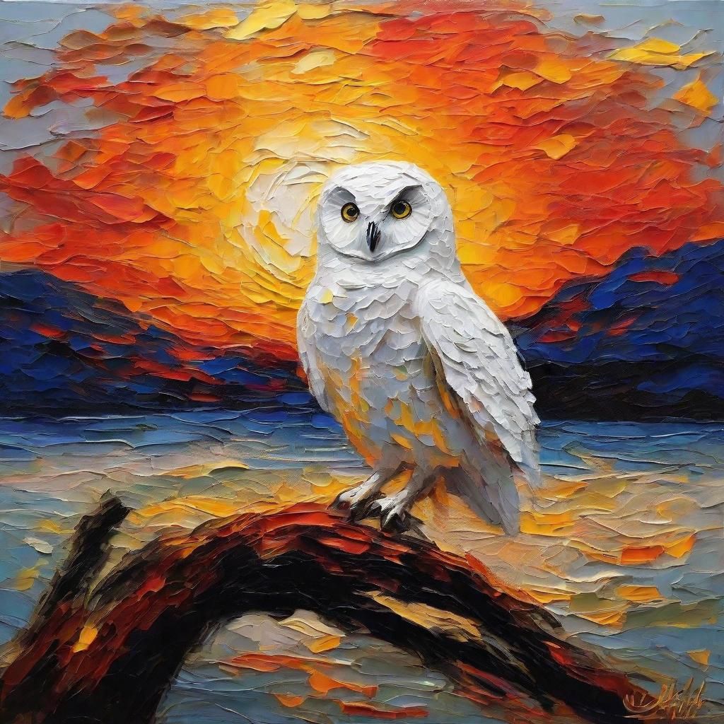 Impasto Sunset Owl in Thick Brushstrokes