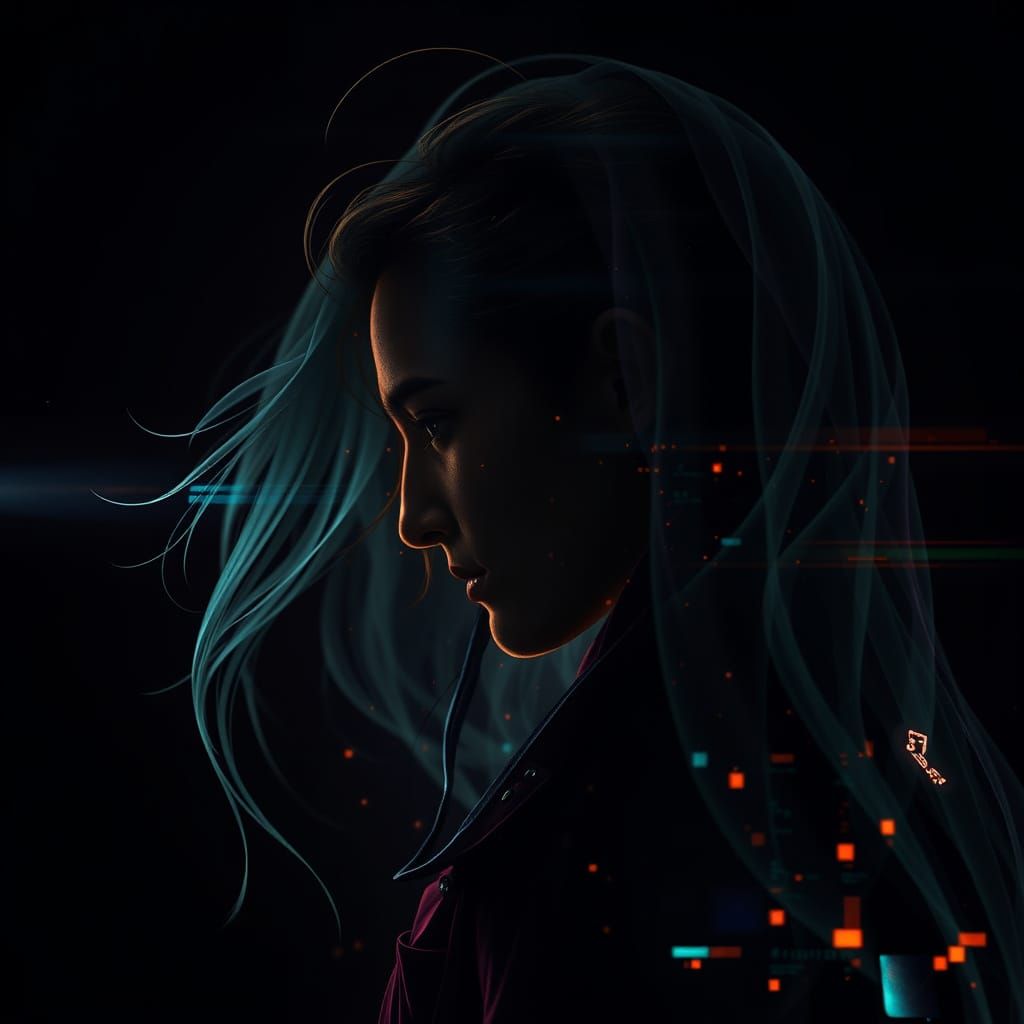 Ethereal Double Exposure Art in Midnight Black