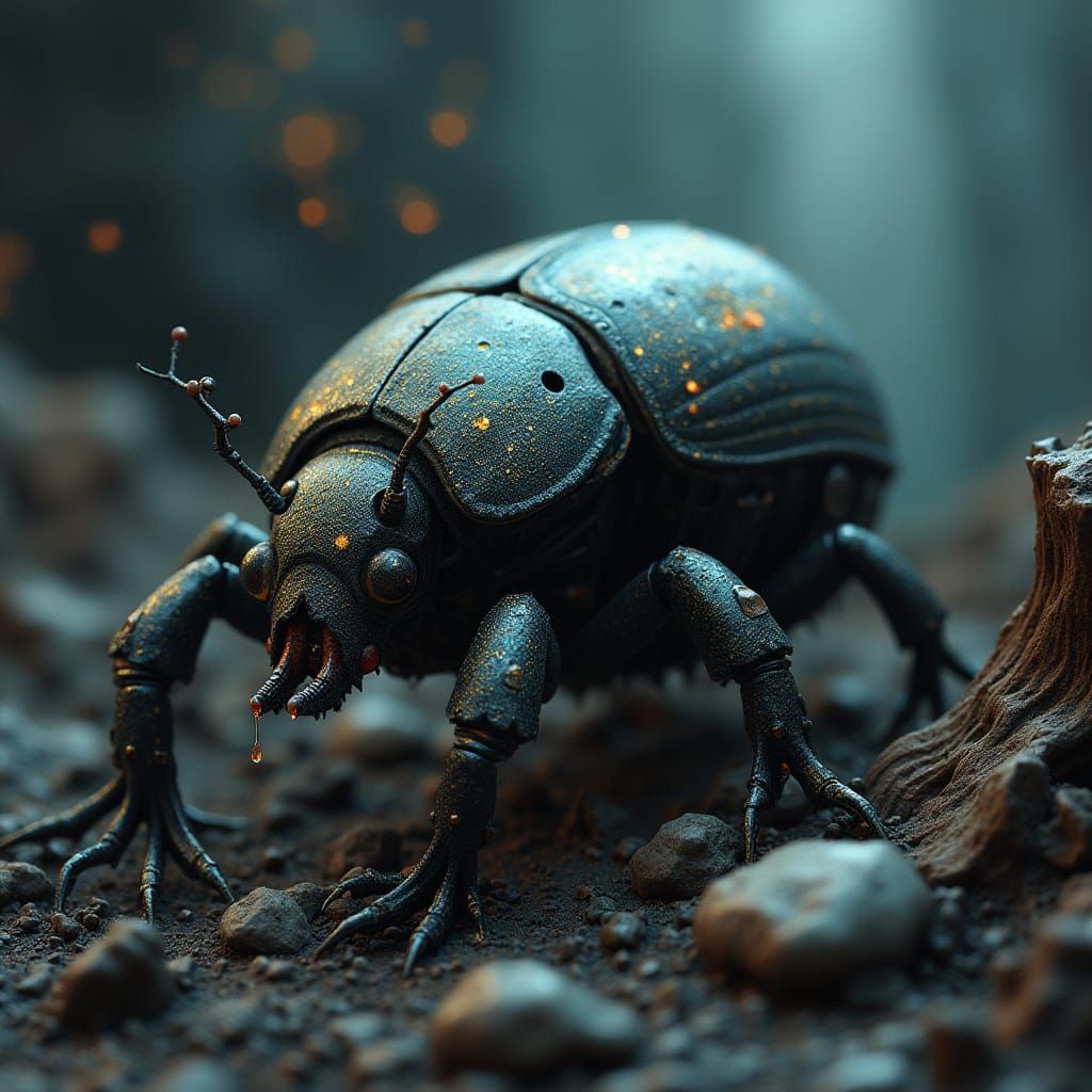 Clockwork Scarab Beetle in Dark Surrealist Style