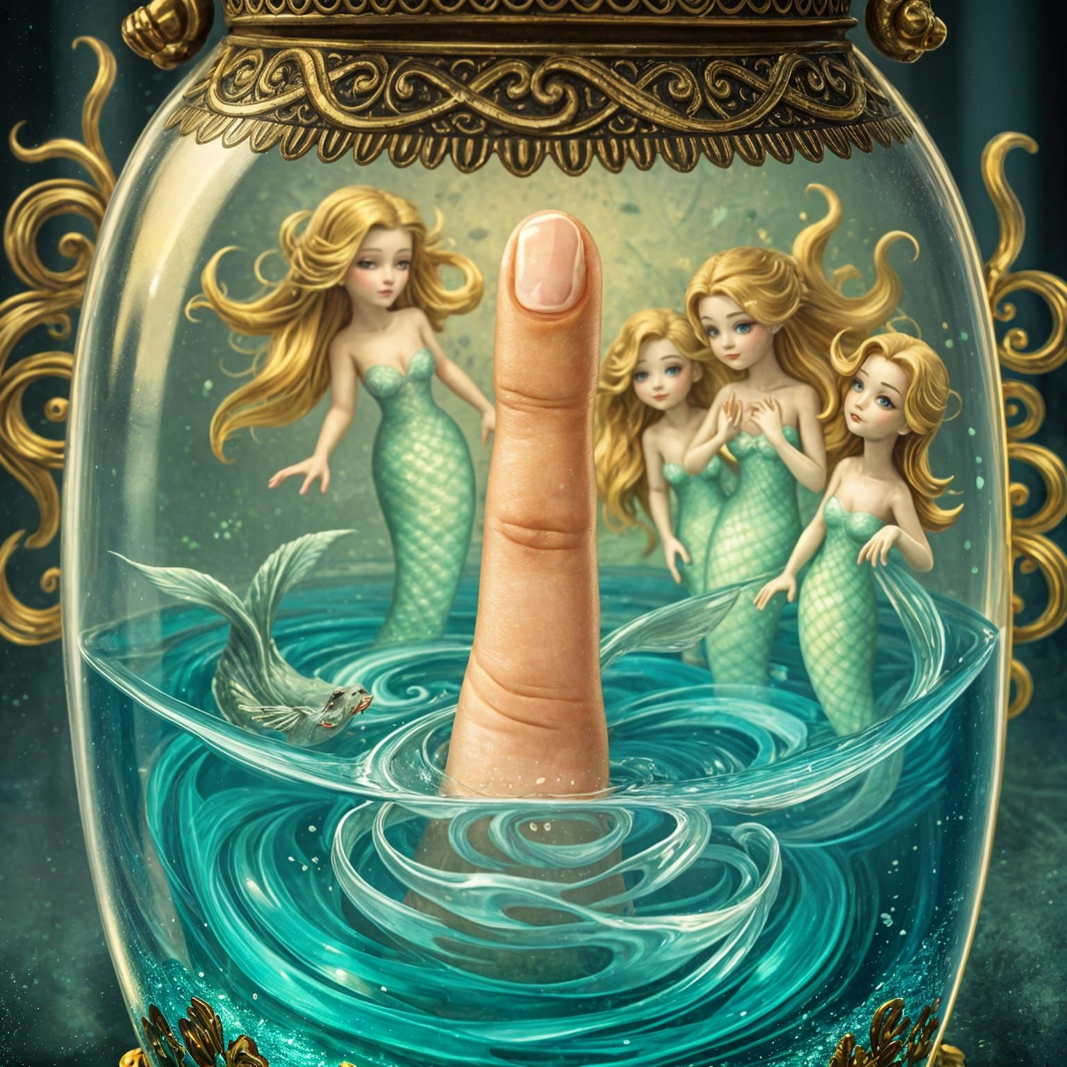 Mermaids Gaze at Finger in Jar