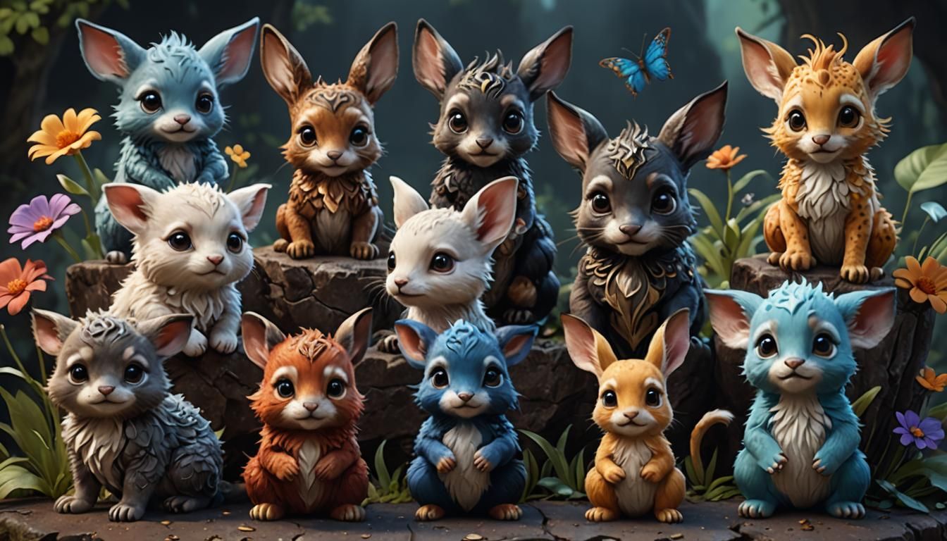 Five Cute Baby Animals in Detailed Matte Painting