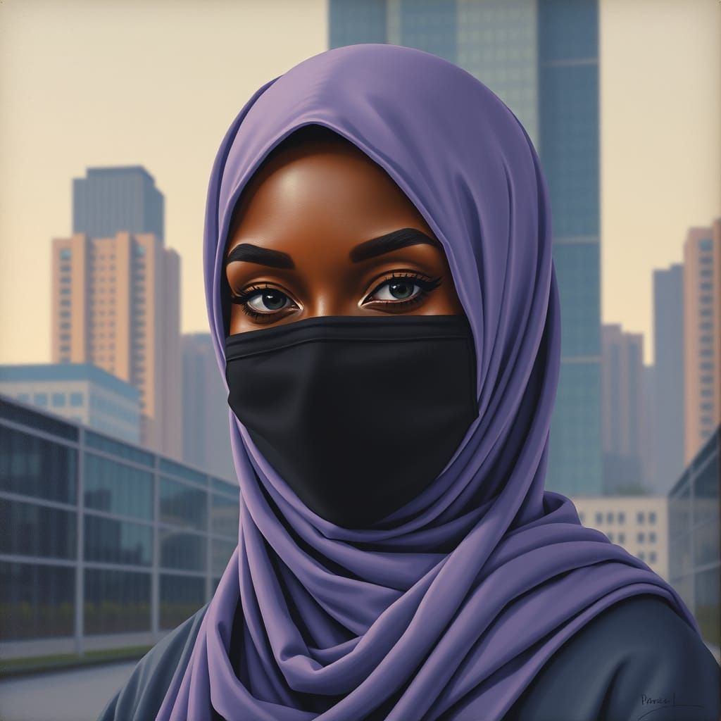 Minimalist Portrait of Woman in Lavender Hijab