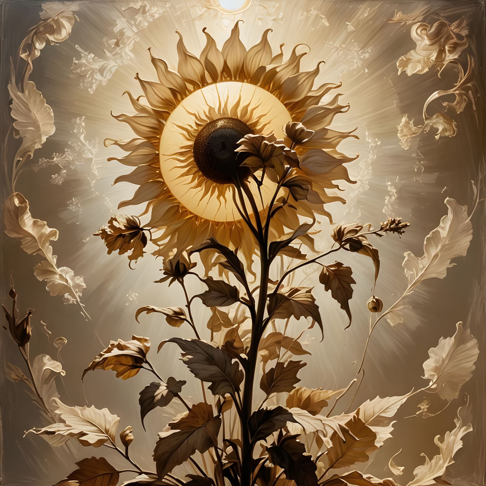 Victorian Sunflowers in Surreal Impasto Style