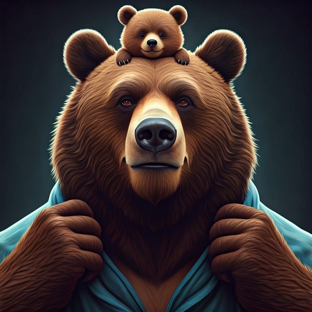 Cartoon Papa Bear with Baby Portrait
