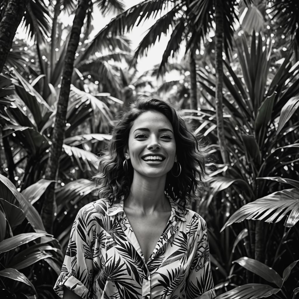 Beautiful Woman in Tropical Setting, Synthography Portrait