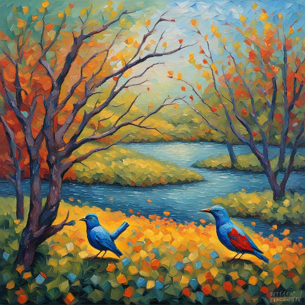 Bird Sanctuary in Expressionist Neo-Impressionism Style