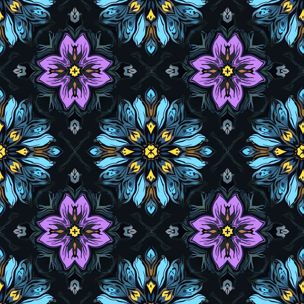 Vibrant Blue and Purple Floral Art Pattern