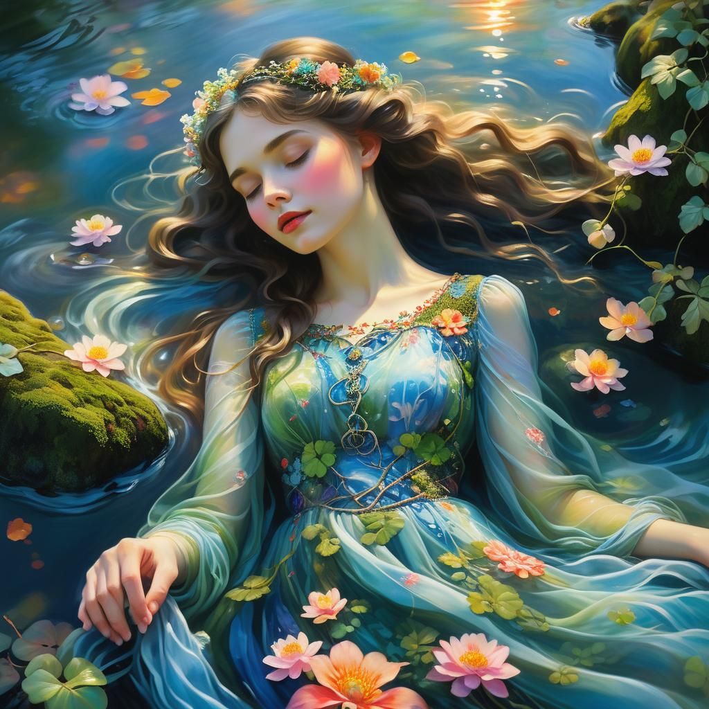 Ethereal Woman with Vines in Sunset Glow