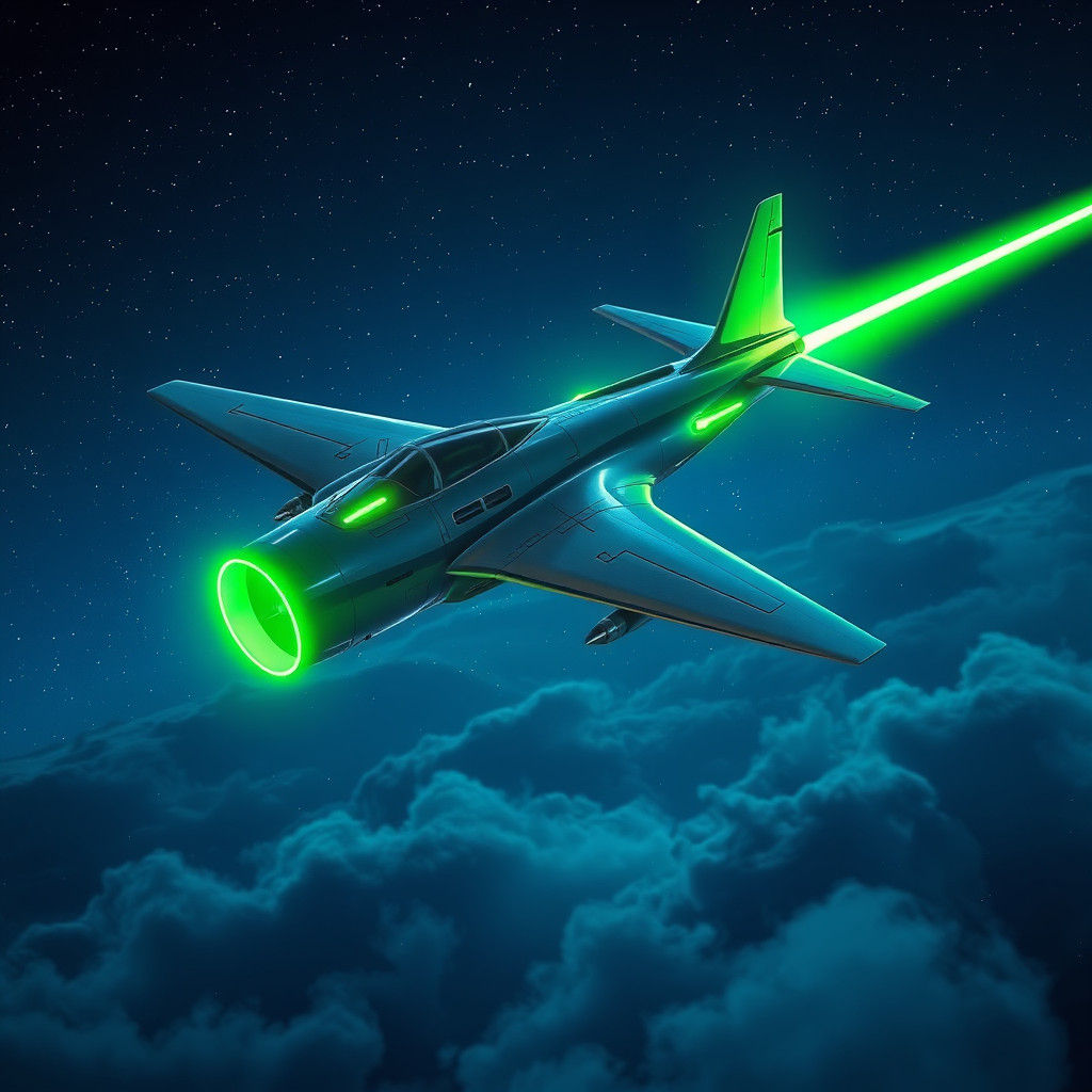 Futuristic Airplane Soaring in Starry Night Sky