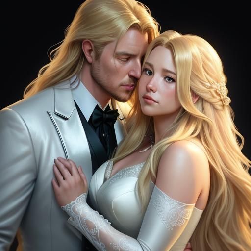 Blond Bride and Groom Kissing: Hyperdetailed Portrait