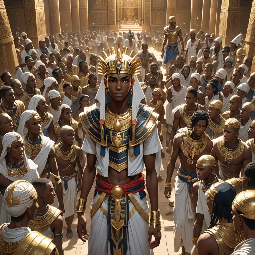 Pharaoh Commands Servants: Detailed 3D Anime Art