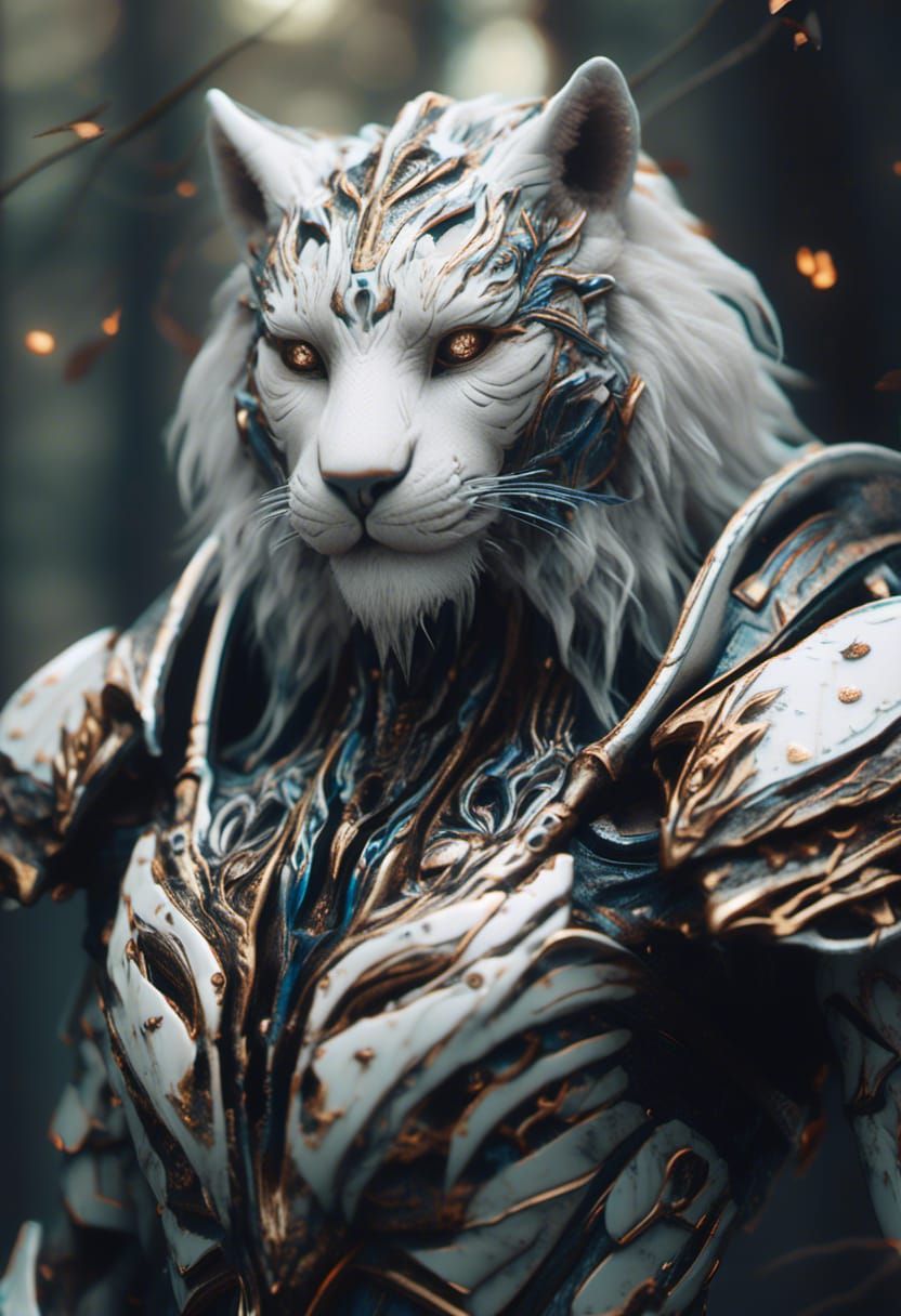 Anthro White Tiger Warrior in Forest, Digital Art