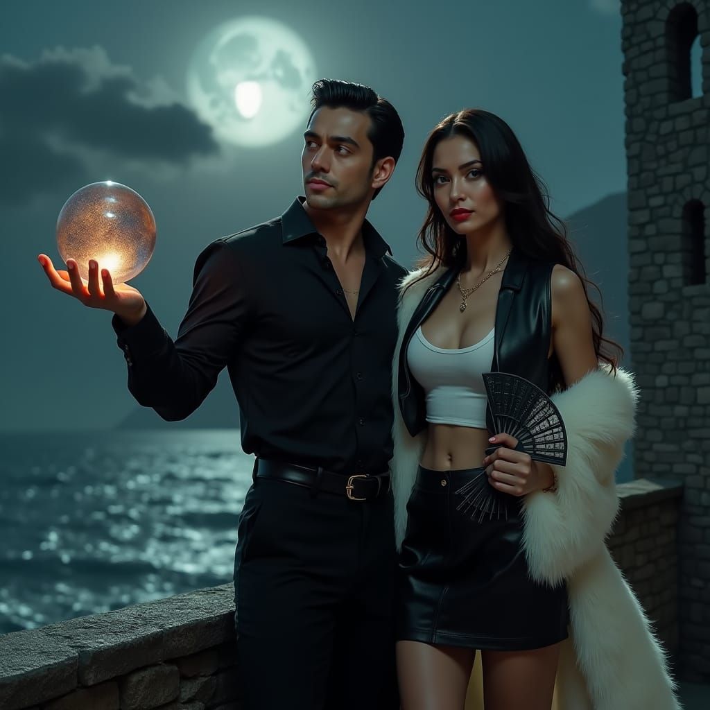 Hispanic Vampires on Castle Ramparts, Cinematic Style